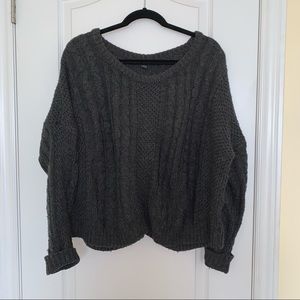DARK GREY KNIT OVERSIZED LONG SLEEVE SWEATER SIZE M